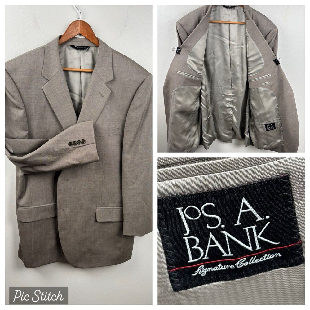 Jos A Bank Jacket Mens 46R Signature Collection Sport Coat Brown 100% Wool